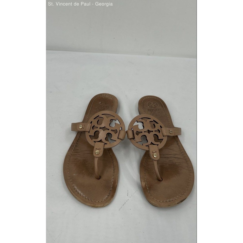 Tory Burch 'Miller' 5930 Flip Flop Leather Women Sandal Vintage Large Logo10.5